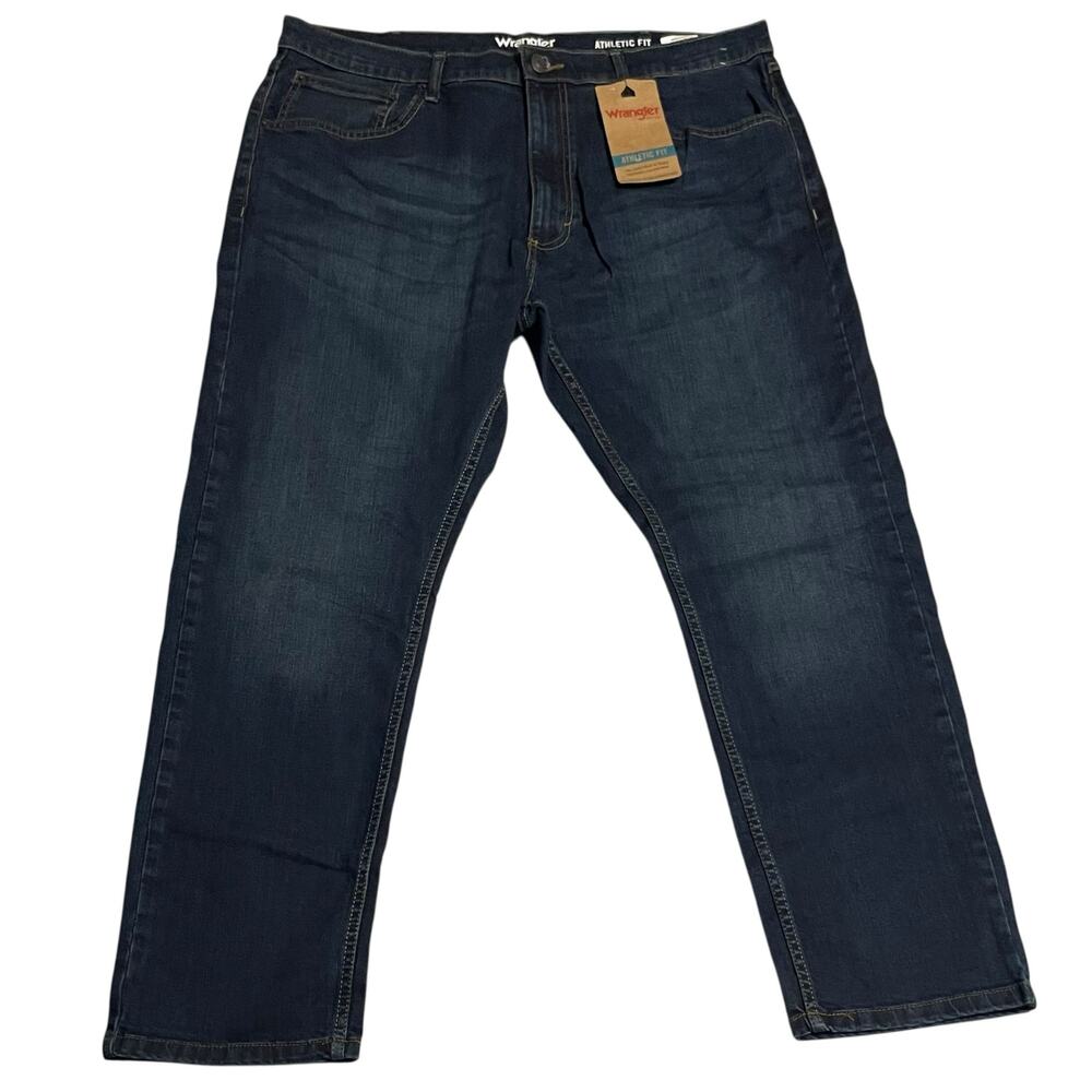 Wrangler Mens Jeans Size 40 Athletic Tapered Fit Stretch Zip Fly Dark Wash Denim